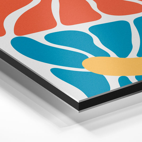 Fleurs pop art rétro bleu, corail et jaune — Aluminium Dibond