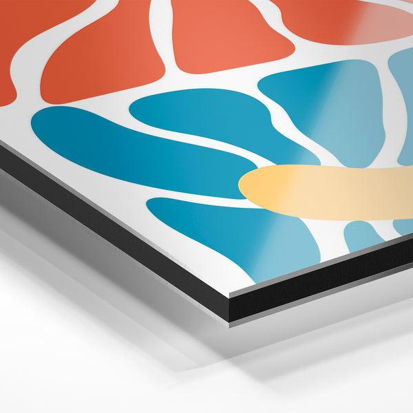Fleurs pop art rétro bleu, corail et jaune — Aluminium Dibond relief 3D
