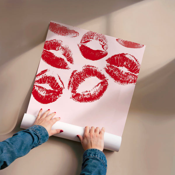 Pop art empreintes de lèvres rouges et roses — Poster HP mat