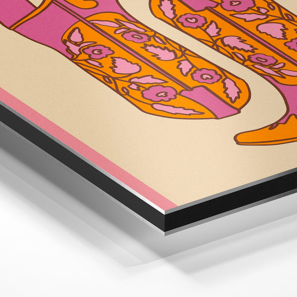 Bottes de Cowgirl rétro rose et orange pop art — Aluminium Dibond