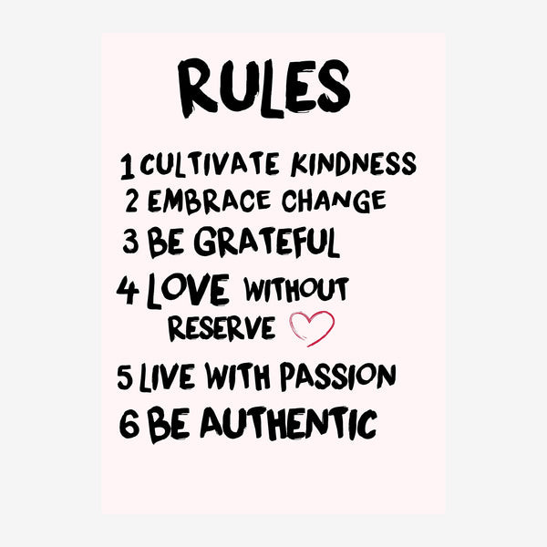 Affiche motivante « 6 Rules » noir et blanc pop art — Toile sur châssis
