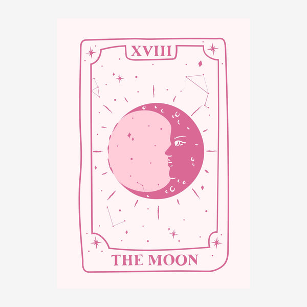 La Lune - affiche tarot rose et blanc pop art — Toile sur châssis