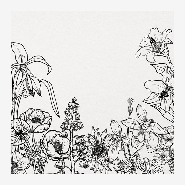 Jardin fleuri - Dessin au trait noir et blanc — Toile sur châssis
