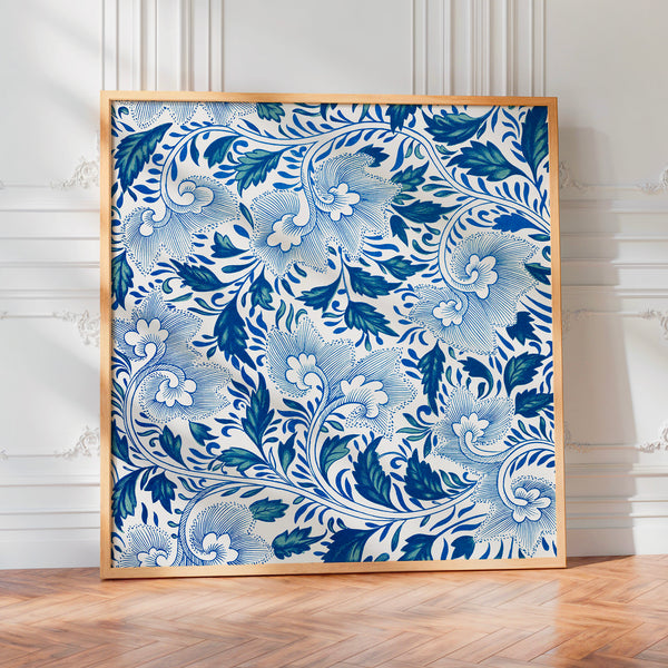 Arabesque florale bleu et blanc, style Art Nouveau — Poster HP mat