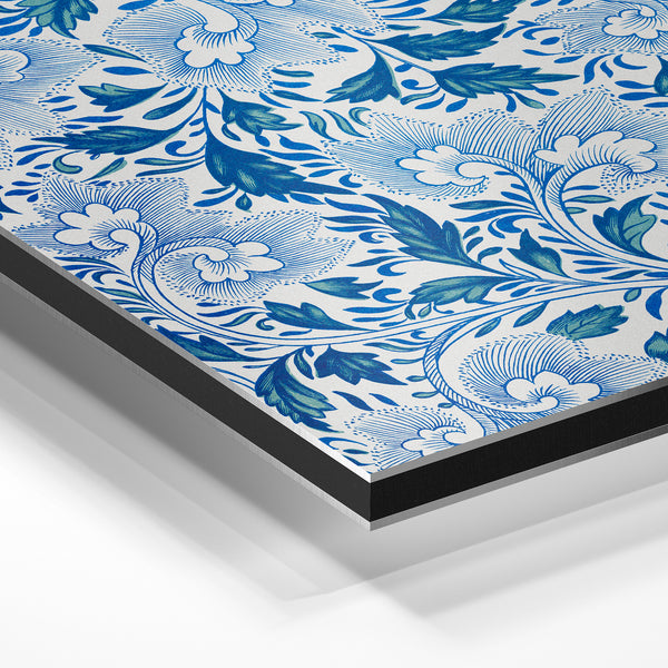 Arabesque florale bleu et blanc, style Art Nouveau — Aluminium Dibond