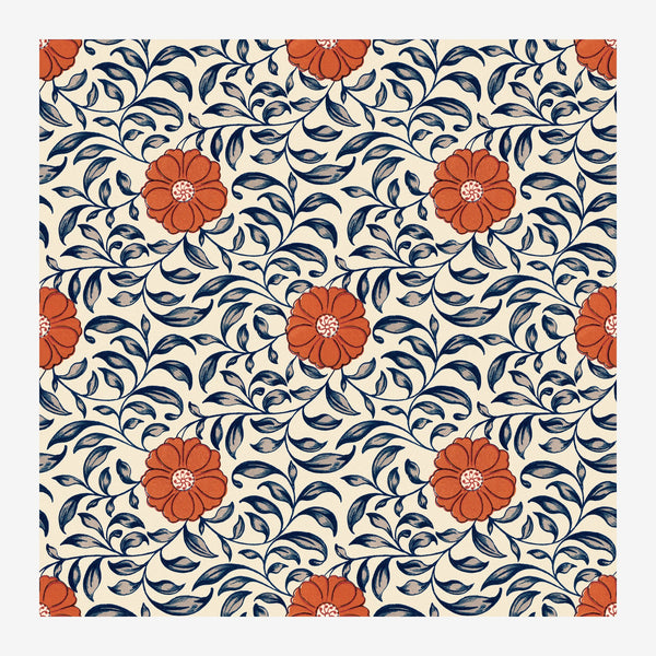Motif floral art nouveau rouge et bleu bohème — Poster HP mat