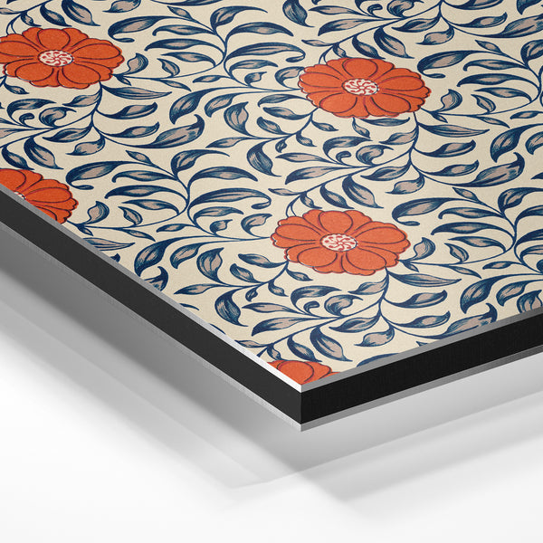 Motif floral art nouveau rouge et bleu bohème — Aluminium Dibond