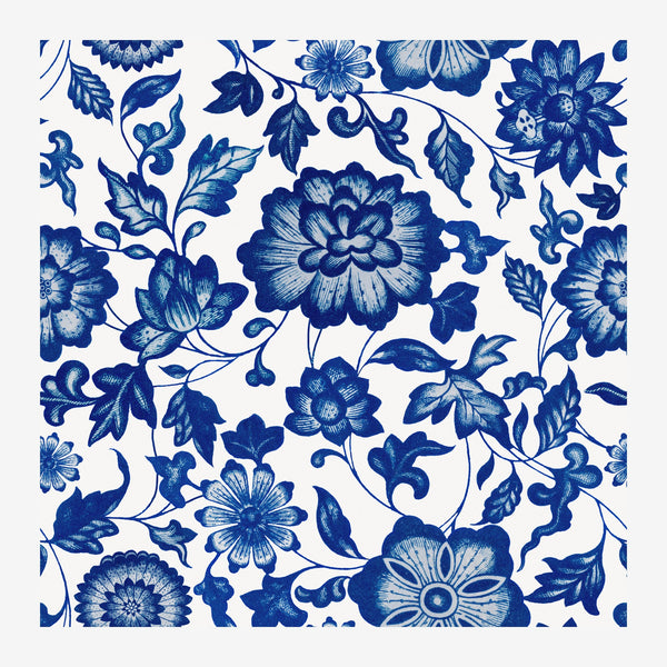 Fleurs ornementales bleu et blanc, style botanique — Toile sur châssis
