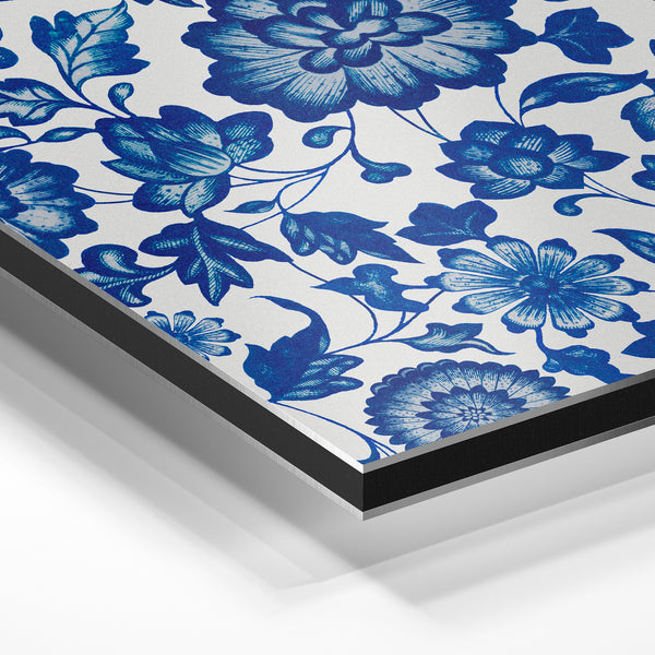 Fleurs ornementales bleu et blanc, style botanique — Aluminium Dibond