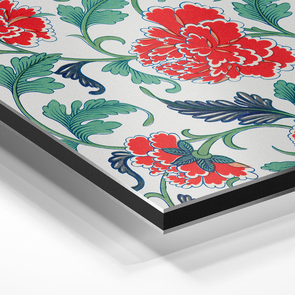 Pivoines rouges et feuillages art déco blanc — Aluminium Dibond