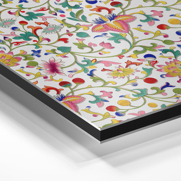 Motif floral orné aux oiseaux et fleurs multicolores — Aluminium Dibond