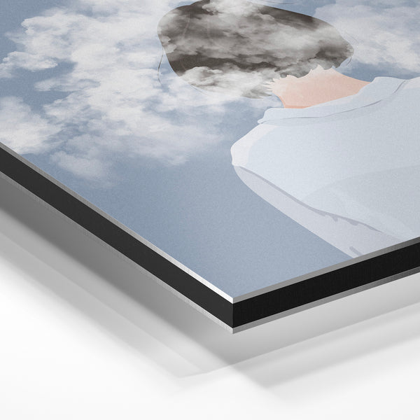 Tête nuageuse, abstrait géométrique gris et blanc — Aluminium Dibond