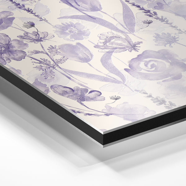 Fleurs violettes et blanches, style botanique — Aluminium Dibond relief 3D