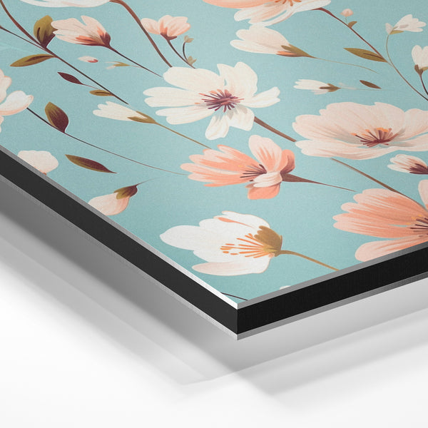 Fleurs délicates bleu ciel et rose pêche — Aluminium Dibond