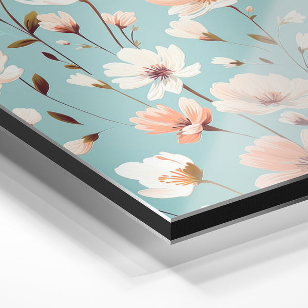 Fleurs délicates bleu ciel et rose pêche — Aluminium Dibond relief 3D