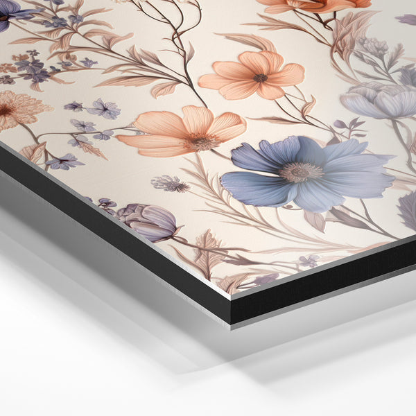 Fleurs botaniques bleu, terracotta et crème — Aluminium Dibond relief 3D