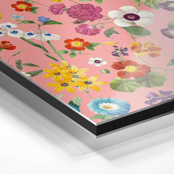 Jardin fleuri rose et multicolore - Design botanique — Aluminium Dibond relief 3D