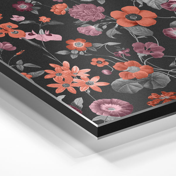 Fleurs corail et rose, style botanique noir — Aluminium Dibond
