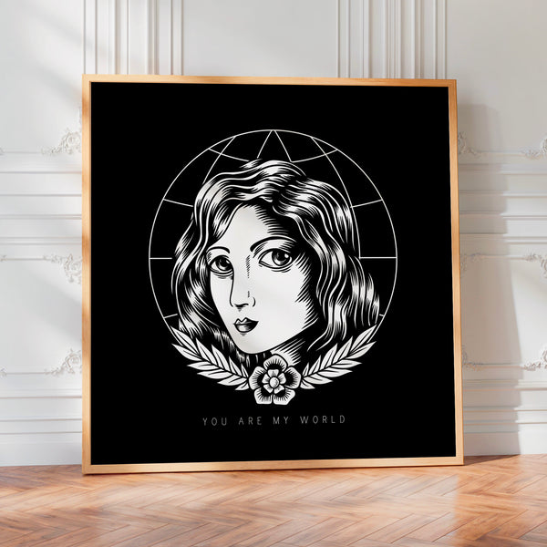 Portrait au trait noir et blanc, style line art — Poster HP mat
