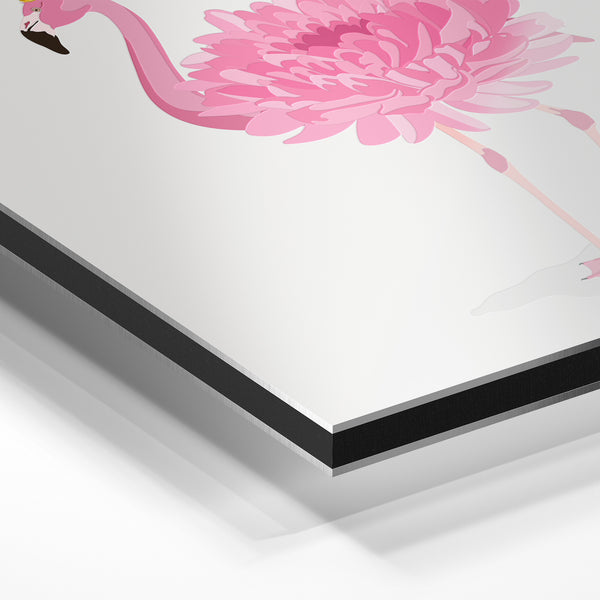 Flamant rose couronné pop-art rétro, doodle poudré — Aluminium Dibond relief 3D
