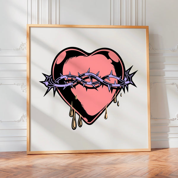 Cœur épineux rose et noir, style pop art — Poster HP mat