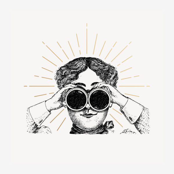 Regard par les jumelles - Illustration noir et beige — Toile sur châssis