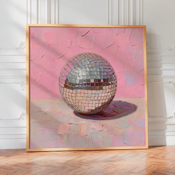 Boule à facettes rose poudré, style rétro pop — Poster HP mat