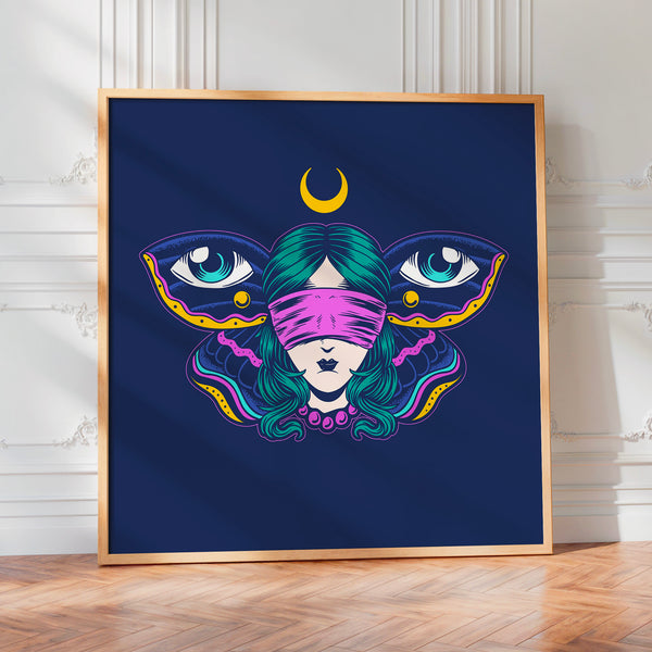 Femme mystique blindée bleu nuit pop art — Poster HP mat