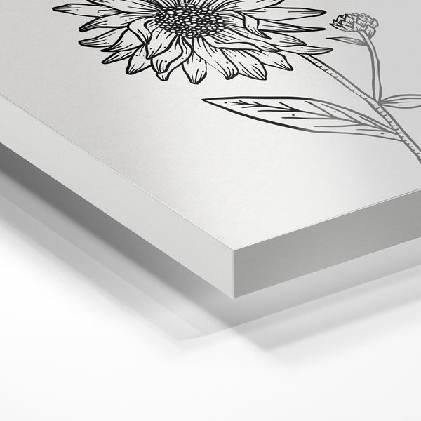 Tournesol en noir et blanc, line art botanique — Verre acrylique