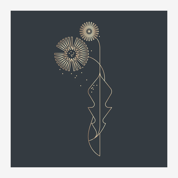 Fleur de pissenlit line art gris et doré — Toile sur châssis