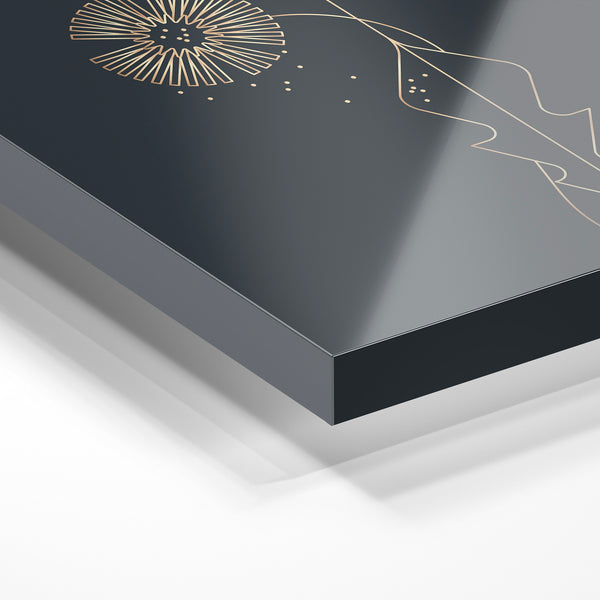 Fleur de pissenlit line art gris et doré — Verre acrylique