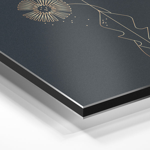 Fleur de pissenlit line art gris et doré — Aluminium Dibond