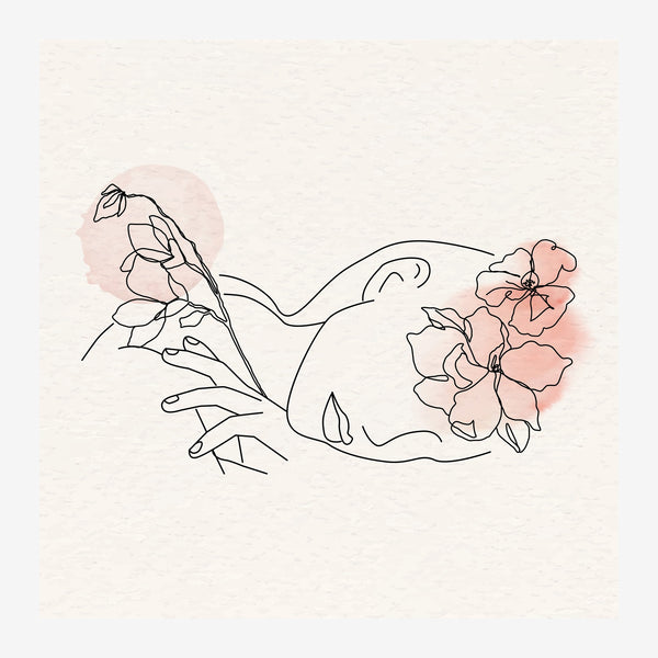 Mains et fleurs en line art minimaliste rose — Toile sur châssis