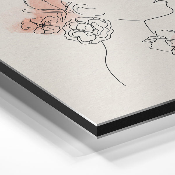 Profil fleuri en line art beige et rose poudré — Aluminium Dibond