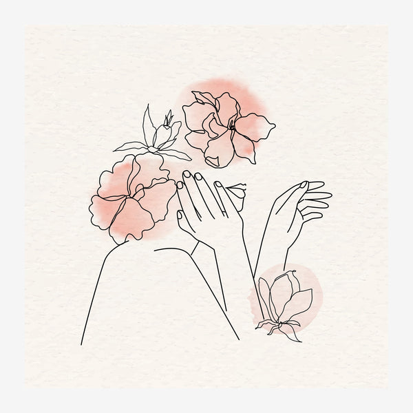 Femme et fleurs roses - Line art minimaliste — Toile sur châssis