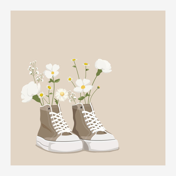 Fleurs et baskets beige, illustration botanique — Toile sur châssis