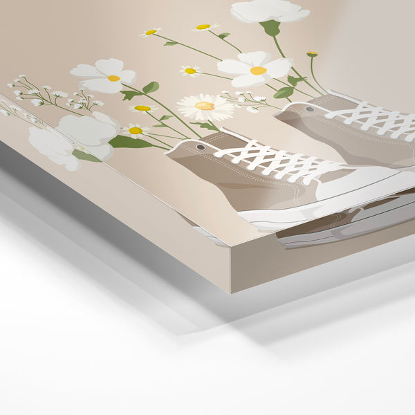 Fleurs et baskets beige, illustration botanique — Verre acrylique