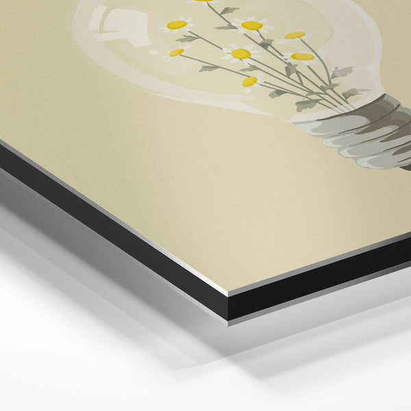 Ampoule aux fleurs jaunes, line art minimaliste — Aluminium Dibond