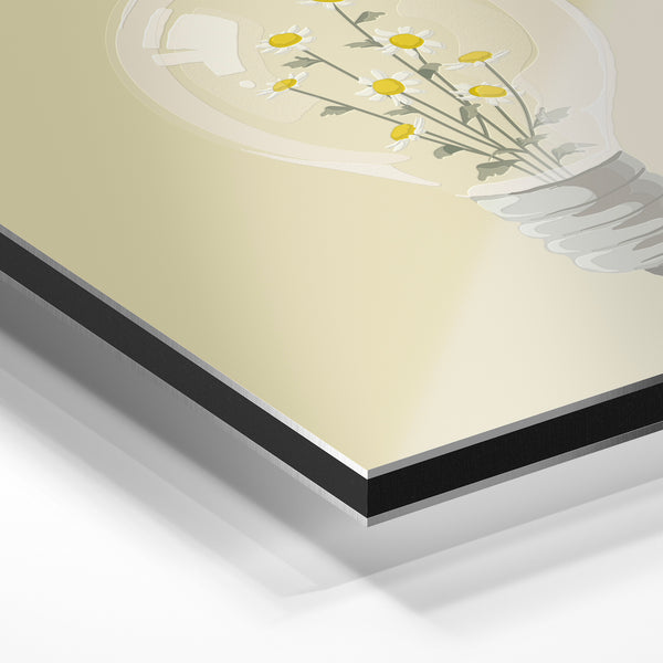 Ampoule aux fleurs jaunes, line art minimaliste — Aluminium Dibond relief 3D