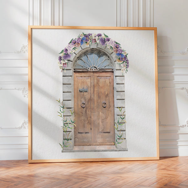 Porte classique fleurie aux pivoinies violettes — Poster HP mat