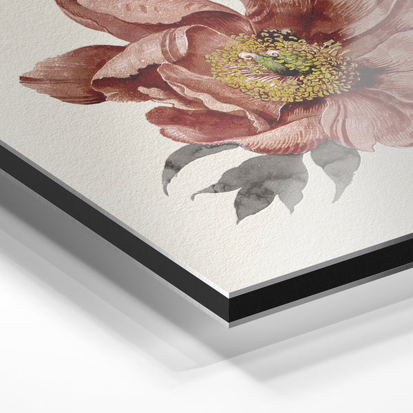 Pivoine terracotta et or, style botanique naturel — Aluminium Dibond relief 3D