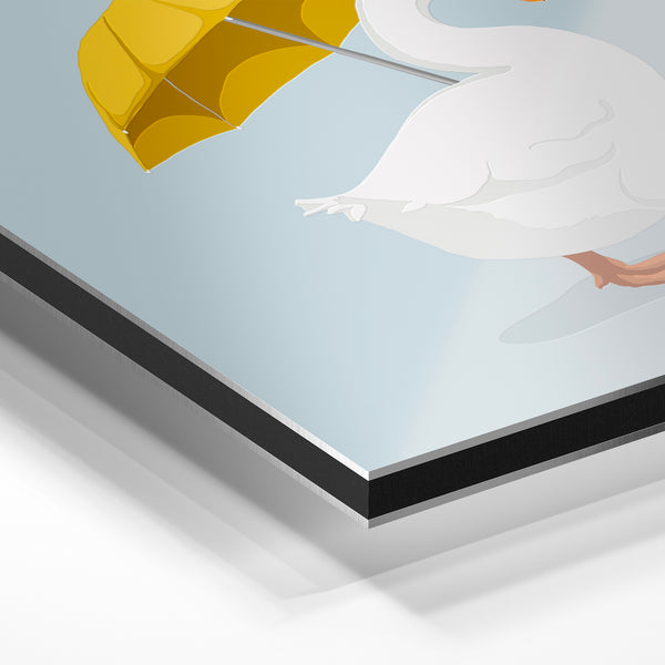 Oie blanche au parasol jaune, illustration minimaliste — Aluminium Dibond relief 3D