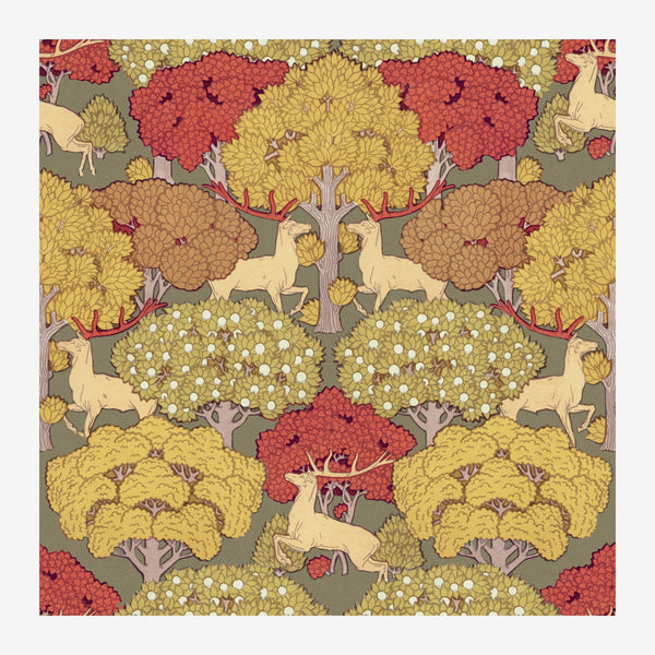 Forêt d'automne avec cerfs et biches Art Nouveau — Poster HP mat