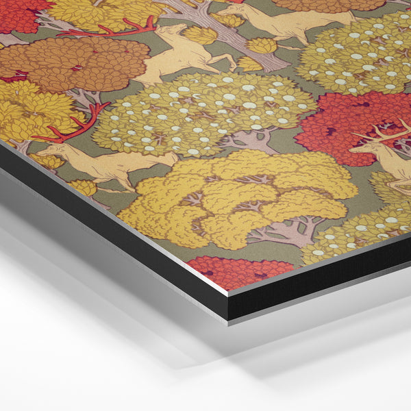 Forêt d'automne avec cerfs et biches Art Nouveau — Aluminium Dibond