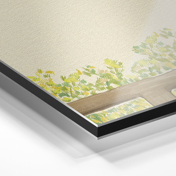 Fleurs sauvages jaunes et vertes à la fenêtre — Aluminium Dibond relief 3D