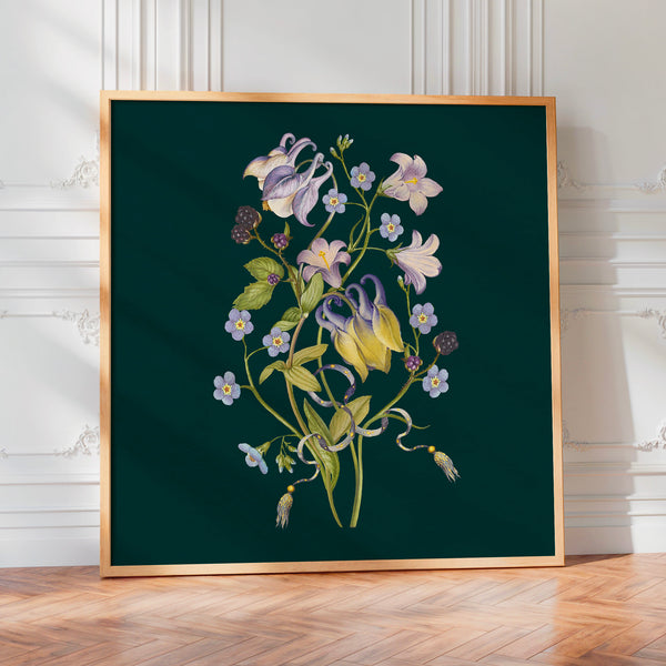 Composition botanique noir et blanc tendre — Poster HP mat