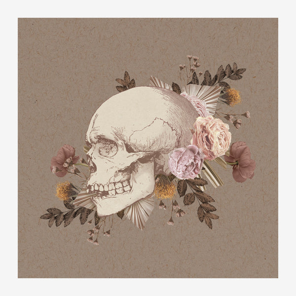 Crâne et Fleurs Rose - Line Art Minimaliste — Toile sur châssis
