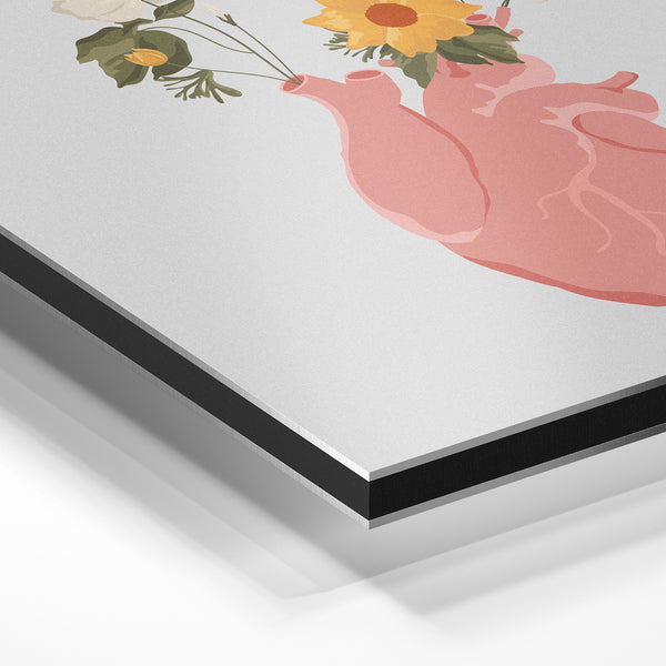 Cœur fleuri rose et blanc - Art botanique — Aluminium Dibond