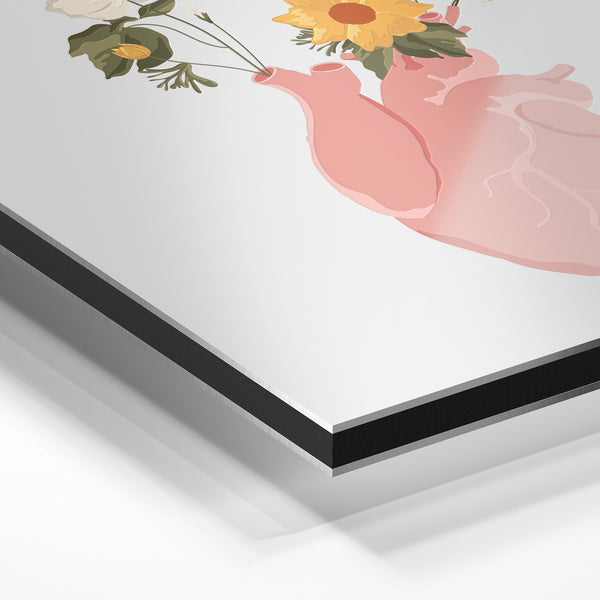 Cœur fleuri rose et blanc - Art botanique — Aluminium Dibond relief 3D