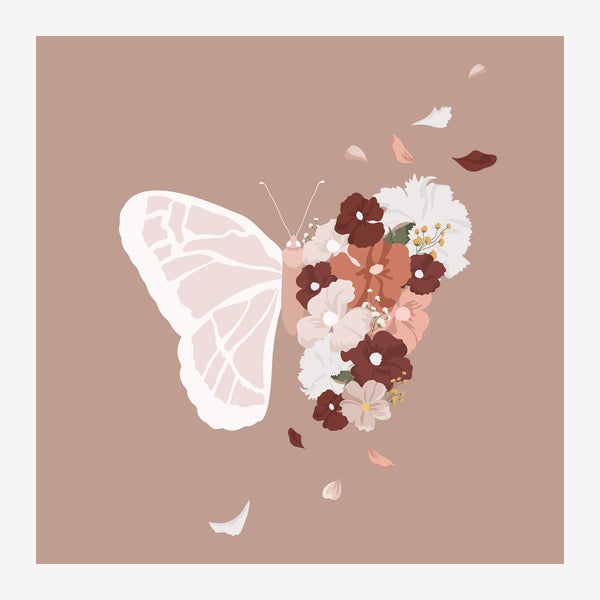 Papillon fleuri rose et terracotta bohème — Toile sur châssis